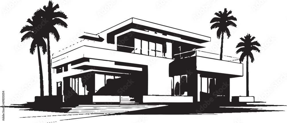 Naklejka premium Contemporary Villa Icon Emblematic Structure in Vector Design Villa Design Blueprint Contemporary Architecture in Vector Icon