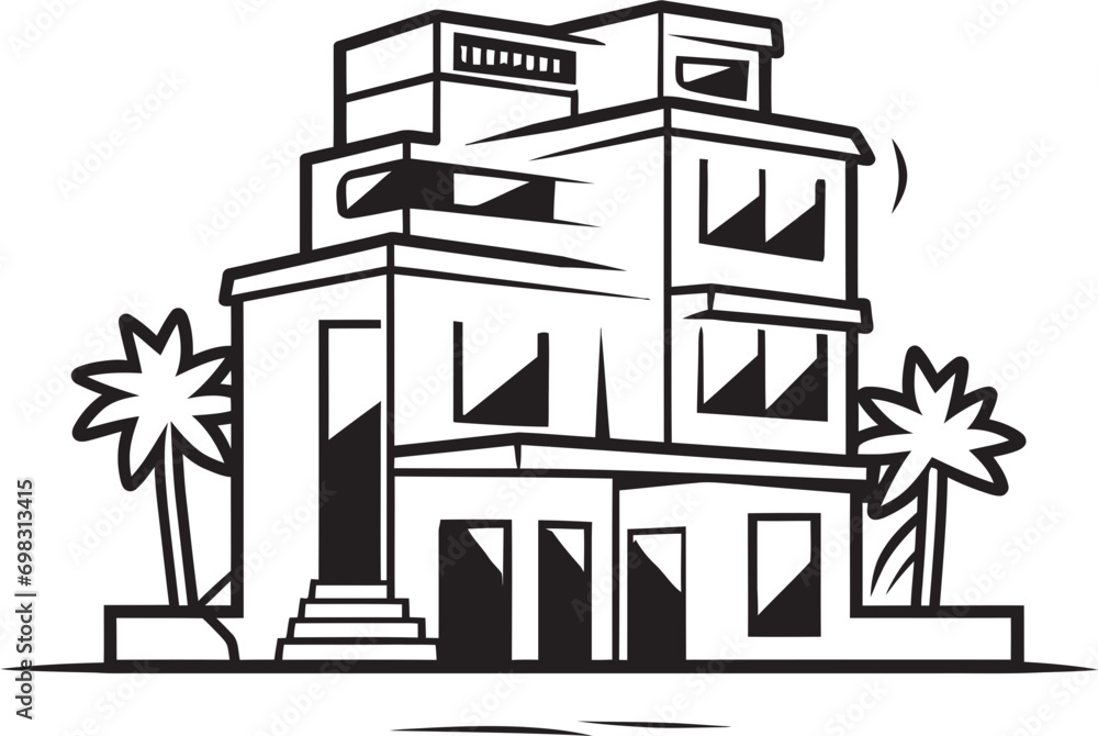 Obraz premium Cheerful Building Illustration Cartoon Sketch in Vector Logo Cartoonish Urban Structure Building Sketch Vector Icon Design