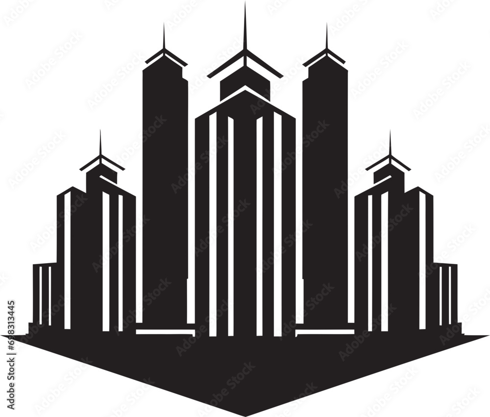 Fototapeta premium Skyscraper City Impression Multifloor Vector Logo Icon Cityline Tower Emblem Multifloor Building Design in Vector Icon