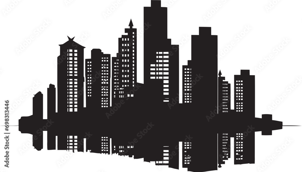 Cityline Tower Emblem Multifloor Building Design in Vector Icon Urban Heights Sketch Multifloor Cityscape Vector Logo