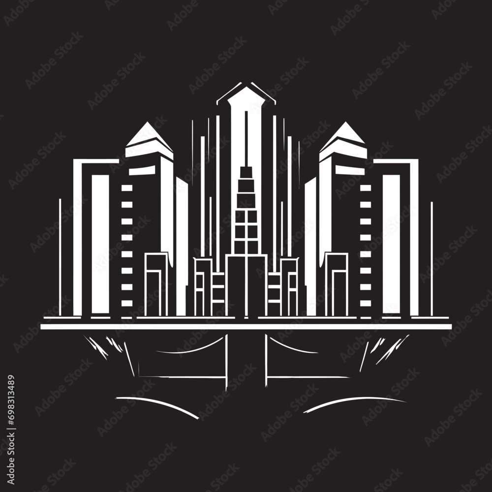 Skyline Multifloor Emblem Cityscape Vector Logo Icon Downtown Tower Sketch Multifloor Building Design in Vector Icon