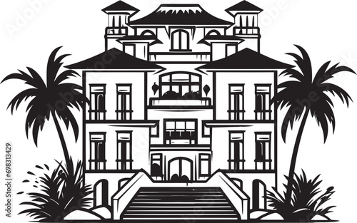 Dynamic Cityscape Sketch Cartoon Building Vector Logo Icon Regal Palace Cartoon Vector Logo Icon of Royal Residence