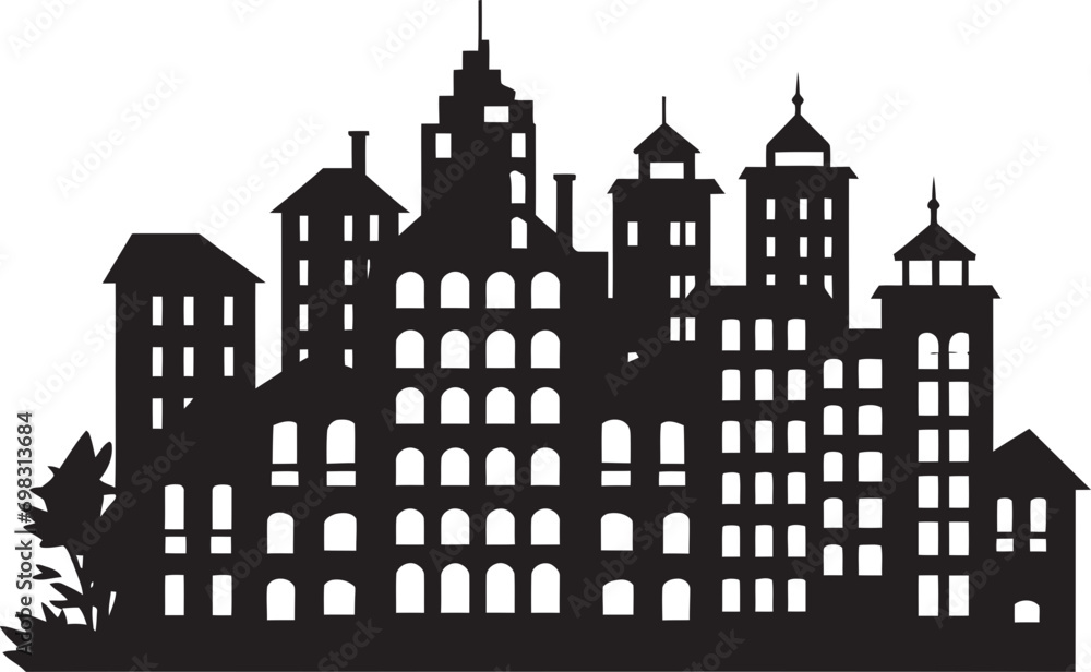 Skyline Cityscape Sketch Multifloor Vector Logo Icon Downtown Skyscraper Impression Multifloor Cityscape Design in Vector