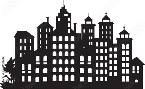Skyline Cityscape Sketch Multifloor Vector Logo Icon Downtown Skyscraper Impression Multifloor Cityscape Design in Vector