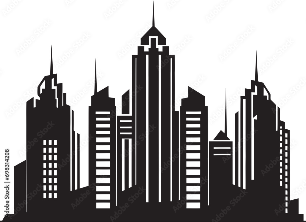 Downtown Skyscraper Emblem Multifloor Cityscape Vector Icon Cityline Tower Silhouette Multifloor Building in Vector Logo
