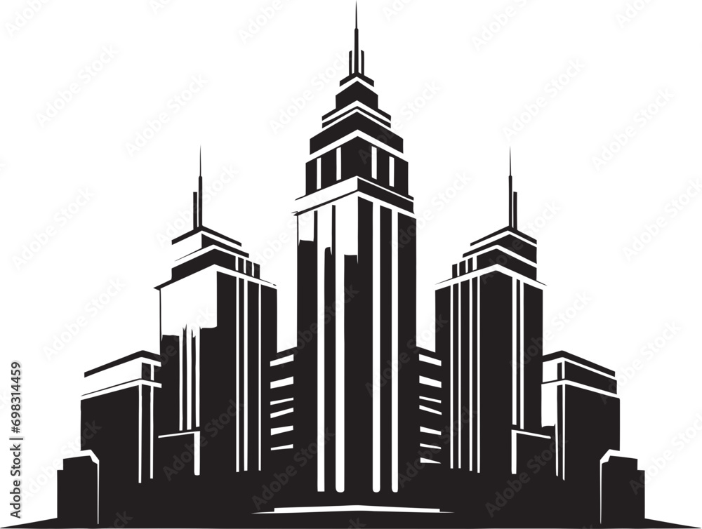 Cityline Vista Multifloor Cityscape Emblem in Vector Downtown Elevation Multifloral City Building Vector Icon