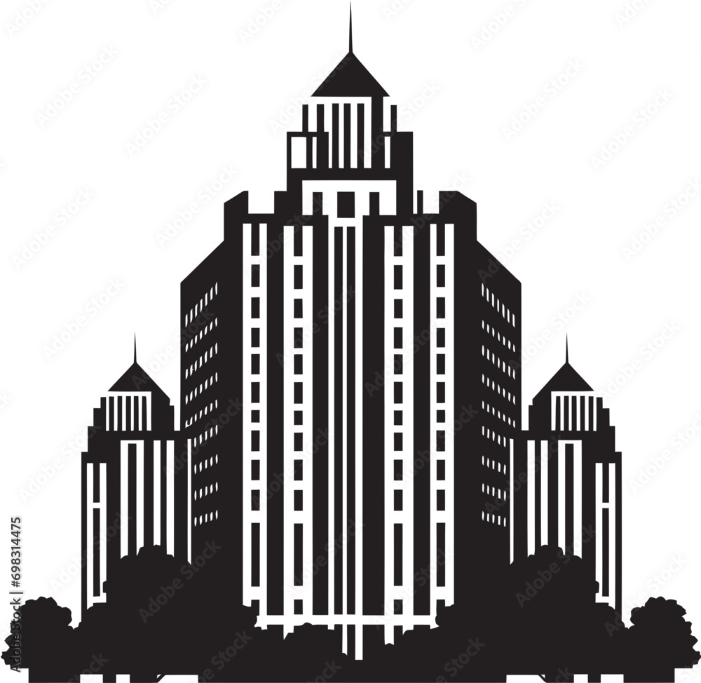Cityline Symphony Multifloor City Building Vector Icon Metropolitan Dreams Multifloor Cityscape Vector Emblem