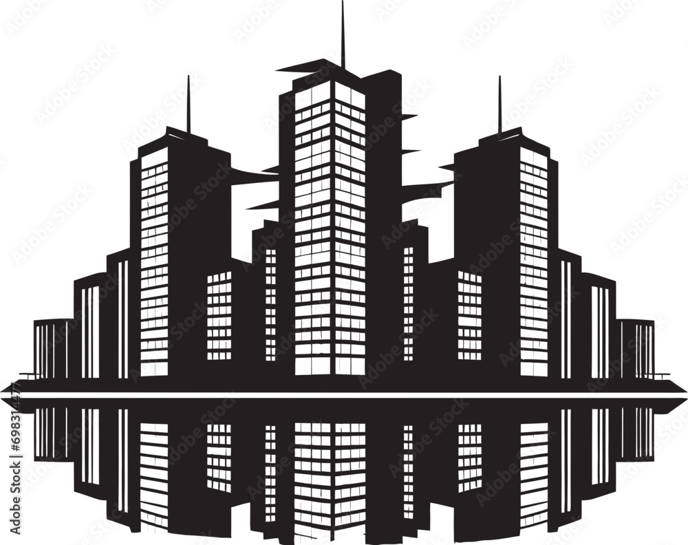 Fototapeta premium Urban Towerlines Multifloor Cityscape Vector Design Cityline Symphony Multifloor City Building Vector Icon