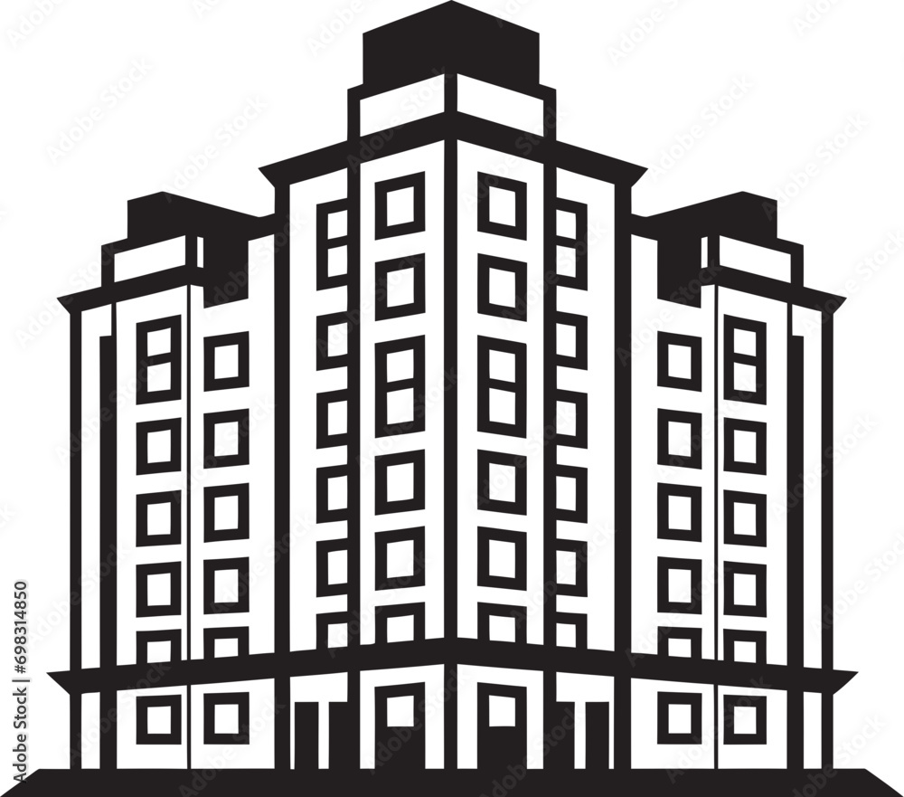 Metropolis Visions Multifloral Building Vector Icon in Cityscape Urban Heights Spectrum Multifloral Cityscape Vector Emblem