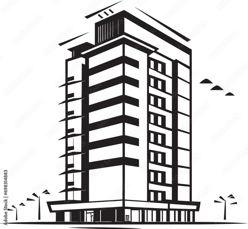 Cityscape Impression Multifloral Building in Vector Design Metropolis Silhouette Multifloor Cityscape Vector Emblem Cityscape Impression Multifloral Building in Vector Design Metropolis Silhouette Multifloor Cityscape Vector Emblem