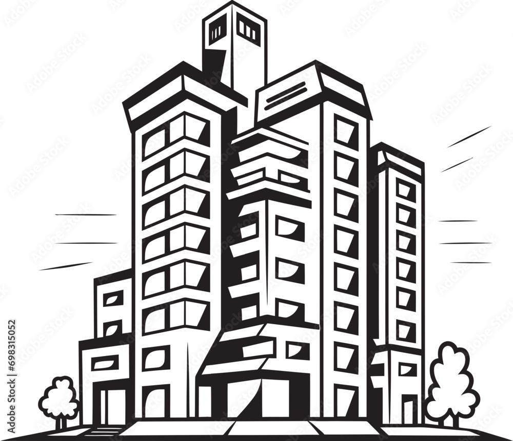 Fototapeta premium Cityline Marvel Skylines Multifloor Cityscape Vector Emblem Metropolitan Matrix Essence Multifloor Building in Vector Logo