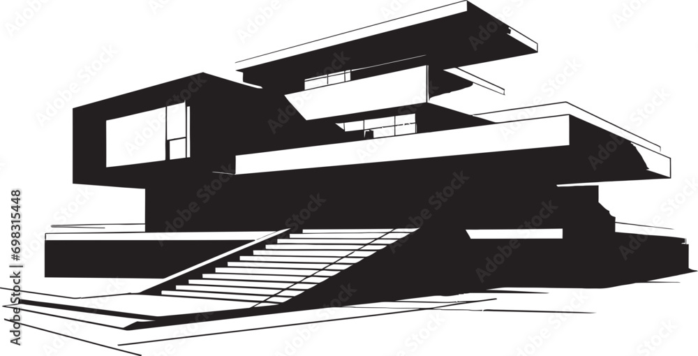 Fototapeta premium Artistic Urban Dwelling Modern House Sketch Vector Logo Iconic Minimalism Bold House Sketch in Vector Icon Design