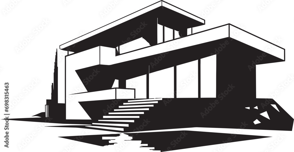 Iconic Minimalism Bold House Sketch in Vector Icon Design Innovative Home Blueprint Conceptual House Sketch Emblem