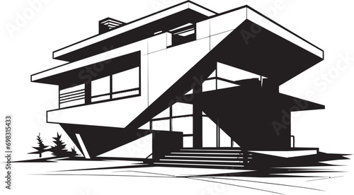 Modernity Etched Conceptual House Sketch Vector Icon Avant Garde Domicile Bold House Sketch Emblem in Vector Design