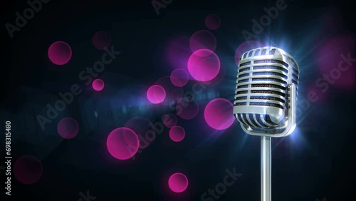 Music Retro microphone spin particle animation 4K purple color stock video
