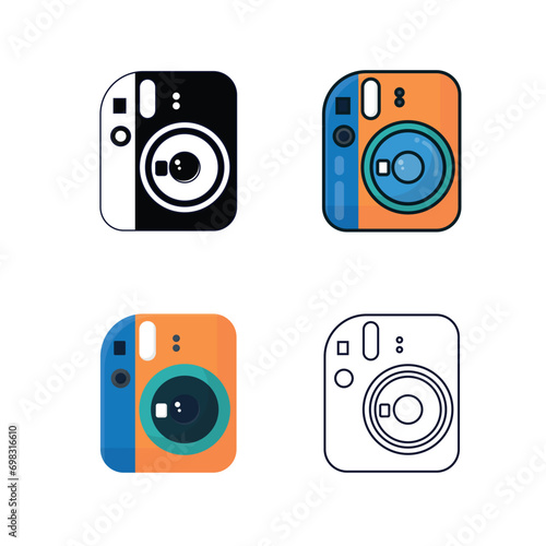 Camera icon set, flat cartoon simple minimalist design style, isolated by white background