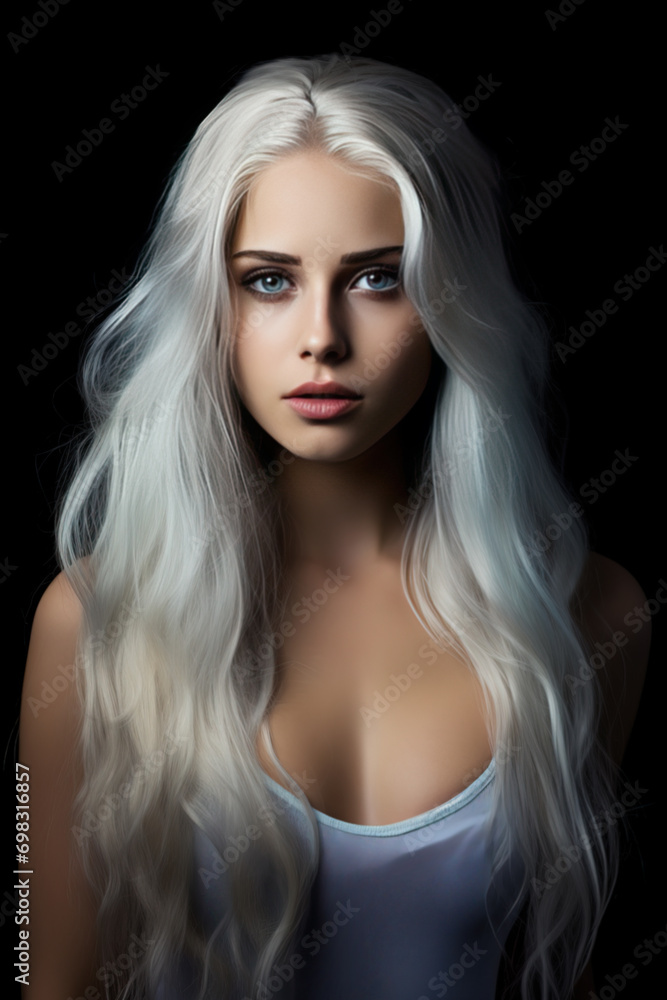Portrait of a beautiful woman with long white hair and blue eyes Portrait of a beautiful woman with long white hair and blue eyes
