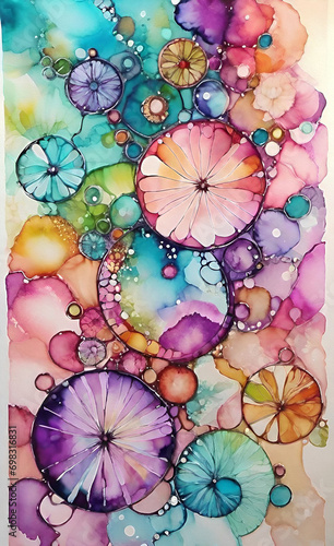 Alcohol Illustration. Emerald Blur. Alcohol Ink