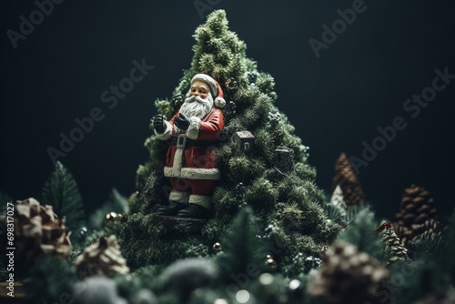 Festive green tree with Santa atop. Generative AI