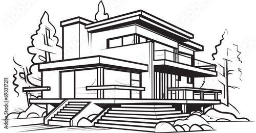 Bold House Emblem Thick Outlined Sketch in Vector Logo Design Sturdy Residence Icon Thick and Bold House Outline Vector