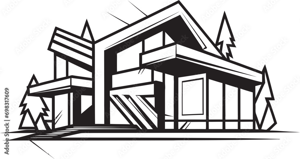 Naklejka premium Fashionable Living Icon Modern House Idea Vector Logo Classy Habitat Symbol Stylish House Design Vector Icon
