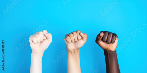 Raised fists of interracial women