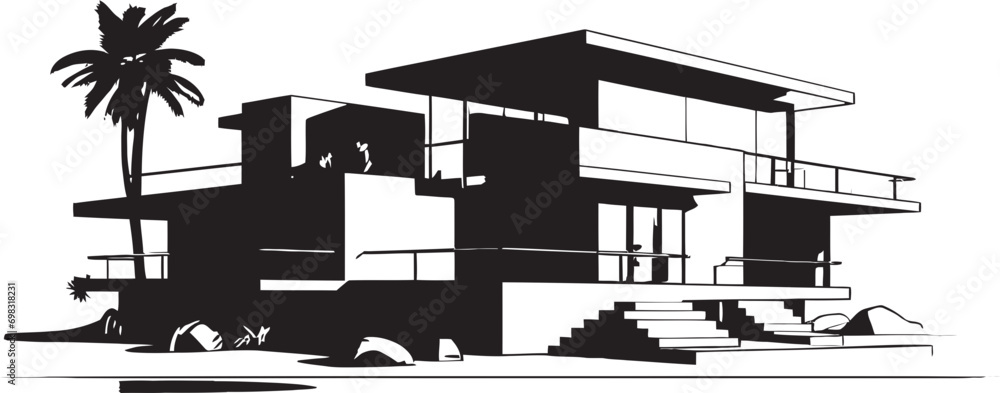 Naklejka premium Elegant Living Symbol Stylish House Idea Vector Icon Contemporary Abode Emblem Modern House Design Vector Icon