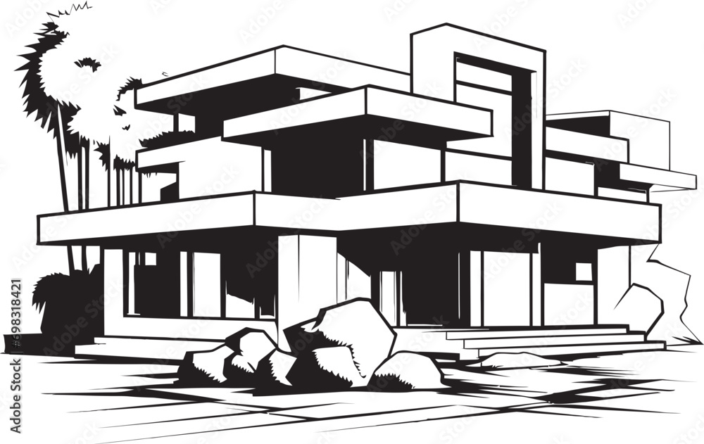 Naklejka premium Sophisticated Living Symbol Modern House Idea Vector Icon Contemporary Abode Mark Stylish House Design Vector Icon