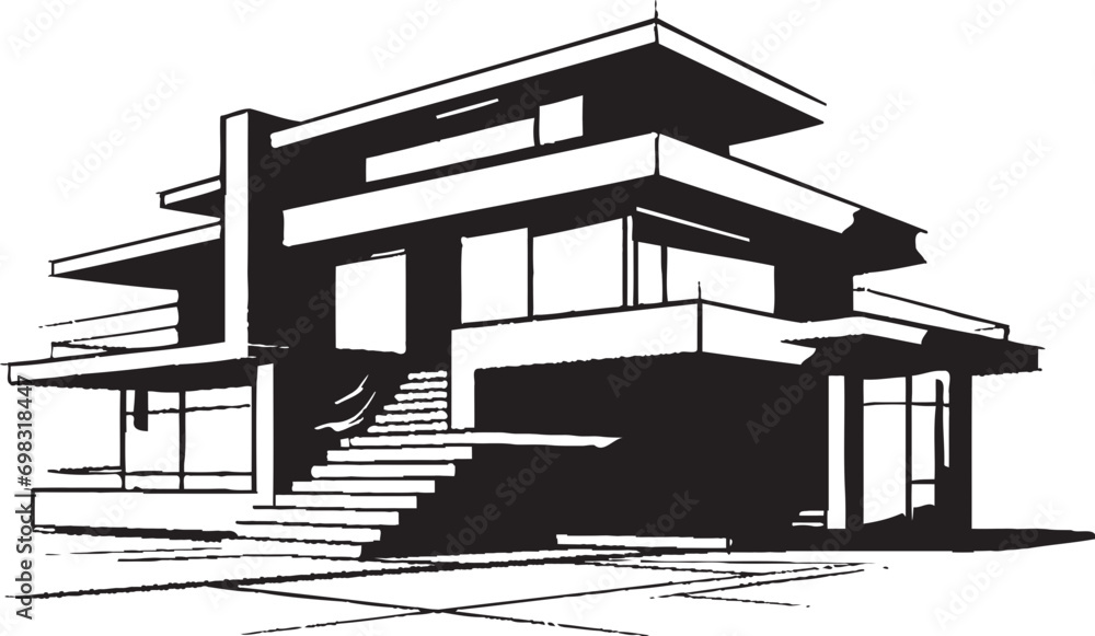 Naklejka premium Contemporary Abode Mark Stylish House Design Vector Icon Sleek Dwelling Emblem Modern House Design in Vector