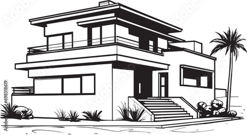 Sturdy Residence Mark Bold House Design Vector Emblem Robust Home Sketch Thick House Icon Design