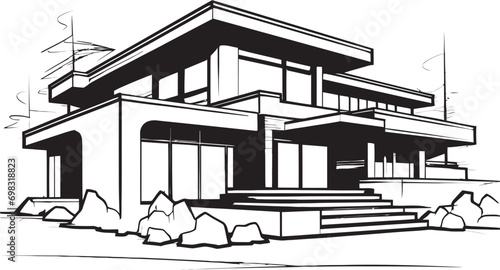 Vigorous Residence Mark Thick Outlined House Design Icon Mighty Living Symbol Bold House Sketch in Vector Format