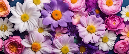 Blooming Elegance: Vivid Purple and White Gerbera Daisy Bouquet Creating a Bright and Beautiful Floral Background, Ideal for Spring and Summer Celebrations, with Copy Space for Customization