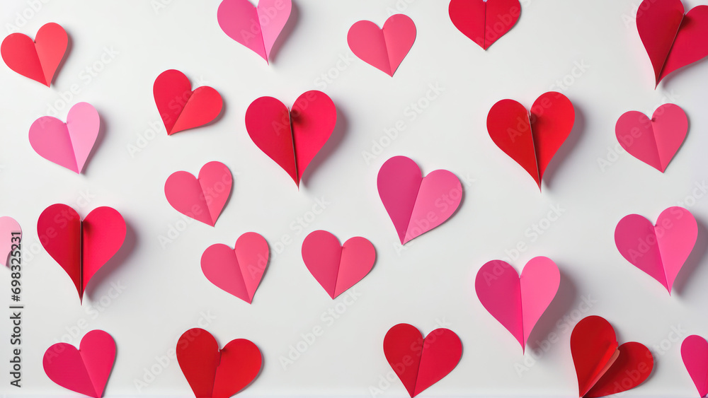 Paper Hearts Displayed on a White Wall