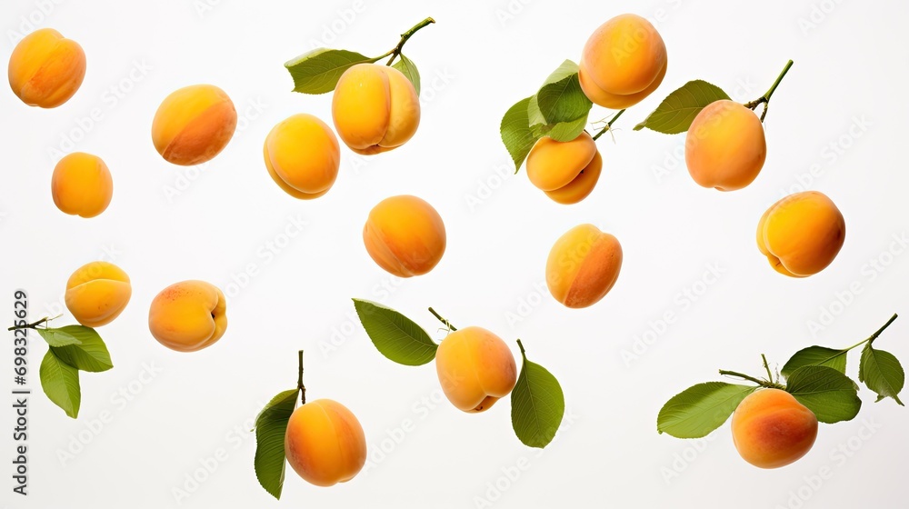 Obraz premium Portrait peach with leaf on the white background AI Generative