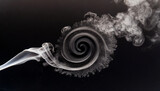 White smoke, drifting, shimmering, swirling, black background