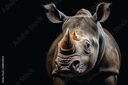 Mesmerizing rhino frontal on a dark brackground.