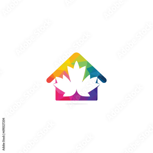 Maple leaf real estate vector logo. Maple leaf home icon.