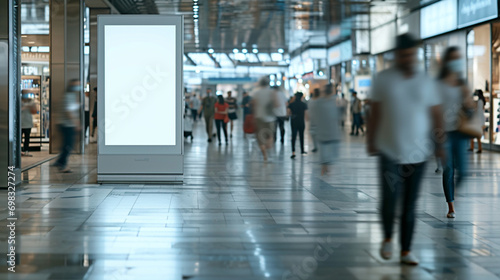 Empty banner for advertising at the shopping mall and blur motion. Created using generative AI. photo