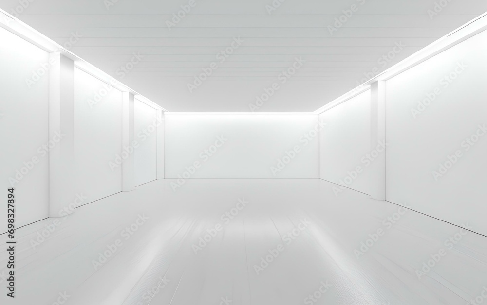 Fototapeta premium an empty room with white walls and wooden floors, long white walls and wood floor