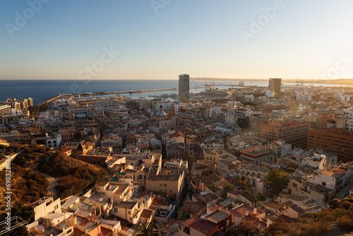 Panoramic view of the city from Santa Barbara Castle at sunset.