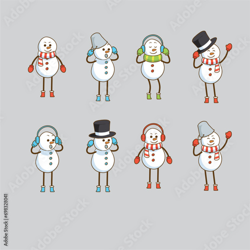 Collection of cartoon snowmen in various styles