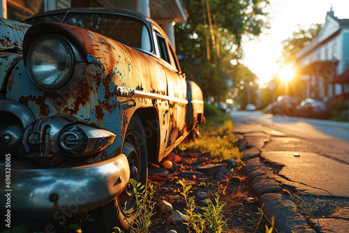 An old abandoned car in the street