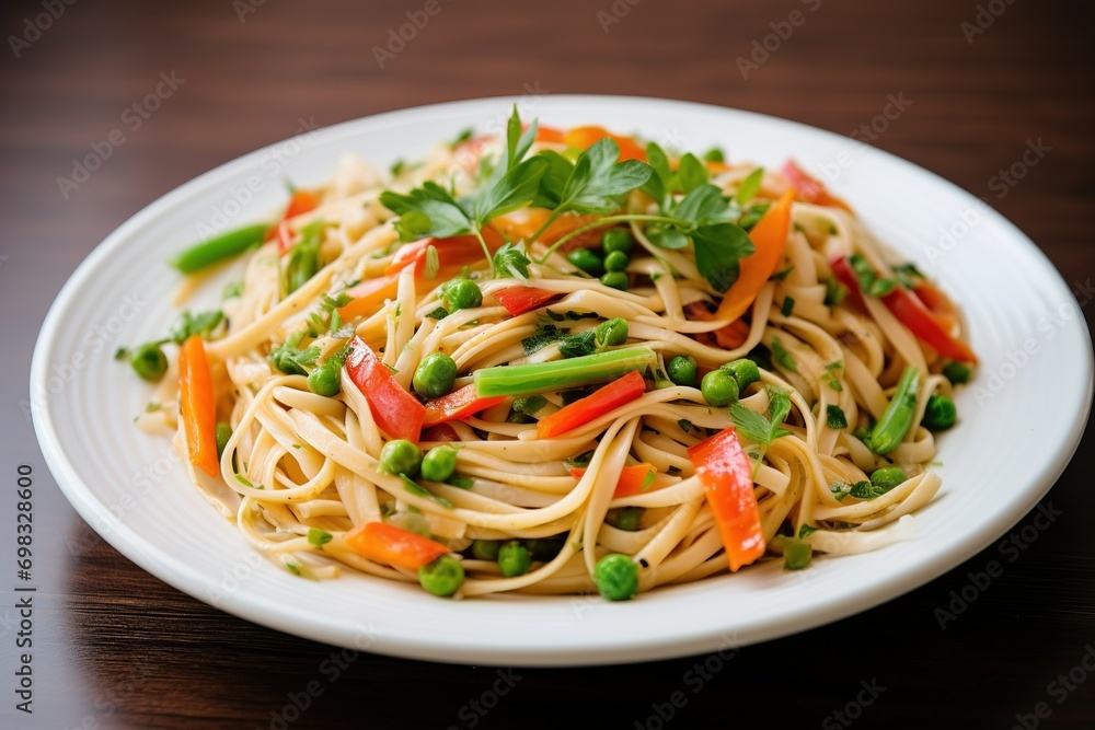 Pasta primavera on plate Pasta primavera on plate