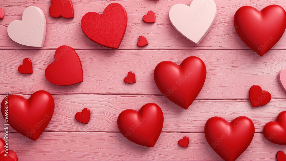 A bunch of red and white hearts on a pink background A bunch of red and white hearts on a pink background