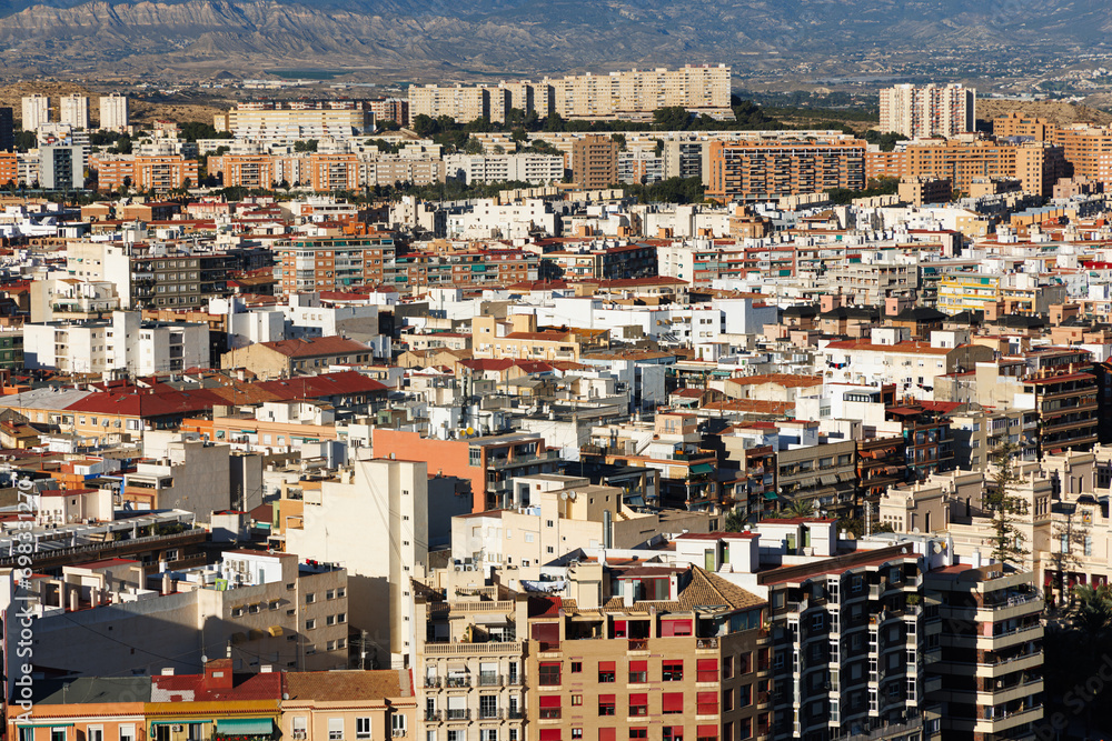 Roofs of houses in dense urban development in Spain.