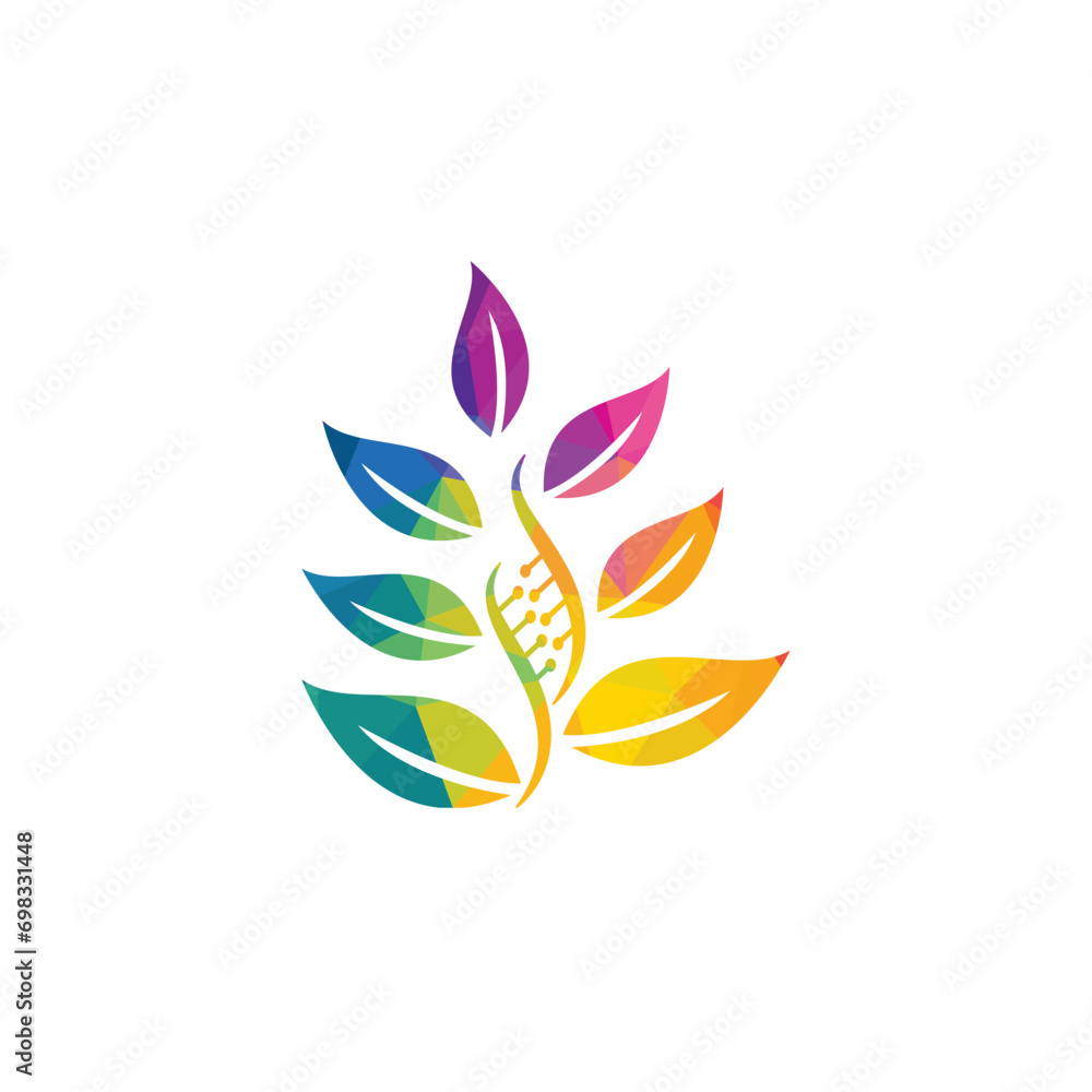 DNA tree vector logo design. DNA with green leaves vector logo design.