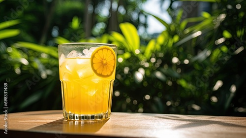 Refreshing lemon juice on the table with light exposure AI Generative