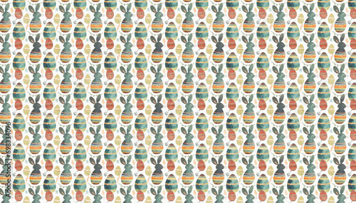 retro pop hand drawn watercolor easter egg and bunny seamless pattern, vector graphic resources, 16:9 widescreen wallpaper / backdrop,