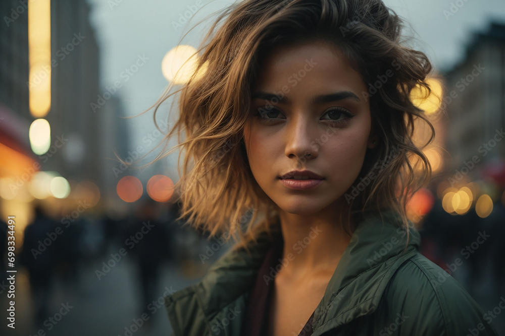 A mysterious girl in the background of the city A mysterious girl in the background of the city
