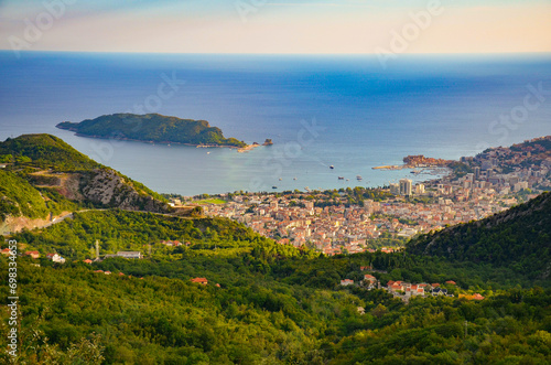 Budva city in Montenegro. Aerial view. 